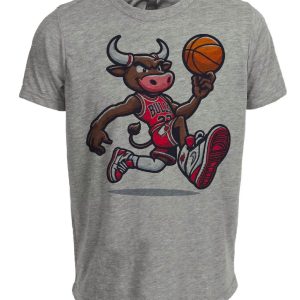 Chicago Bulls Retro Basketball Mascot Artwork Heather Gray Sublimated T-Shirt
