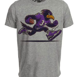 Baltimore Ravens Football Mascot Artwork Heather Gray Sublimated T-Shirt