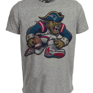 New England Patriots Classic Retro Football Mascot Artwork Heather Gray Sublimated T-Shirt