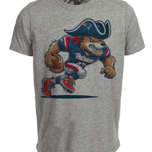 New England Patriots Retro Football Mascot Artwork Heather Gray Sublimated T-Shirt