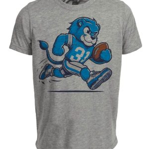 Detroit Lions Retro Football Mascot Artwork Heather Gray Sublimated T-Shirt