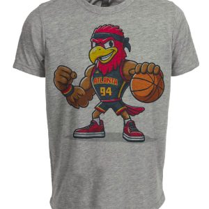Atlanta Hawks Retro Basketball Mascot Artwork Heather Gray Sublimated T-Shirt