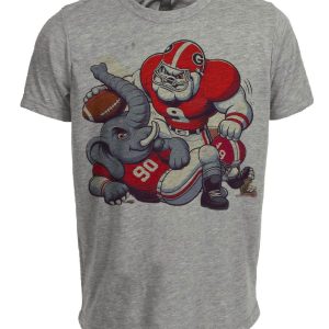 Georgia Bulldogs UGA vs. Alabama Crimson Tide Retro Rivalry Football Mascot Artwork Heather Gray Sublimated T-Shirt