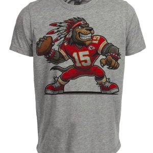 Kansas City Chiefs Classic Retro Football Mascot Artwork Heather Gray Sublimated T-Shirt