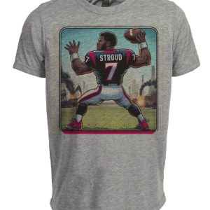 Houston Texans Retro Stroud Football Oil Field Card Artwork Heather Gray Sublimated T-Shirt