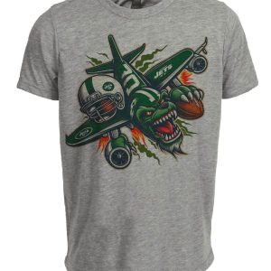 New York Jets Classic Retro Football Mascot Artwork Heather Gray Sublimated T-Shirt
