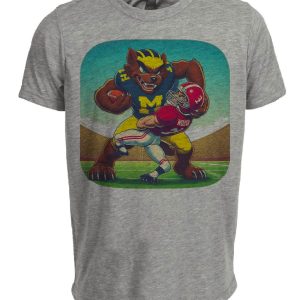 Michigan Wolverines vs. Alabama Crimson Tide Retro Rivalry Football Mascot 1985 Artwork Heather Gray Sublimated T-Shirt