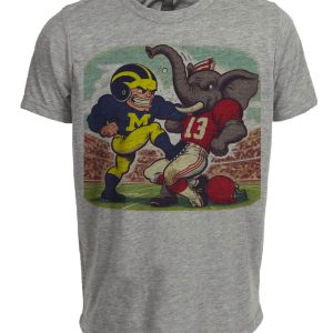 Michigan Wolverines vs. Alabama Crimson Tide Retro Rivalry Football Mascot 1954 Artwork Heather Gray Sublimated T-Shirt