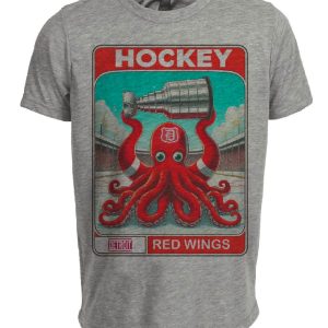Detroit Red Wings Retro Hockey Octopus Mascot Artwork Heather Gray Sublimated T-Shirt