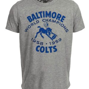 Baltimore Colts Vintage World Champs 1958/59 Artwork Football Heather Gray Sublimated T-Shirt