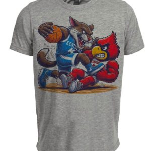 Kentucky Wildcats vs. Louisville Cardinals Retro Rivalry Basketball Artwork Heather Gray Sublimated T-Shirt