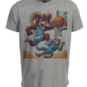 North Carolina Tar Heels vs. Kentucky Wildcats Retro Rivalry Basketball Mascot Artwork Heather Gray Sublimated T-Shirt