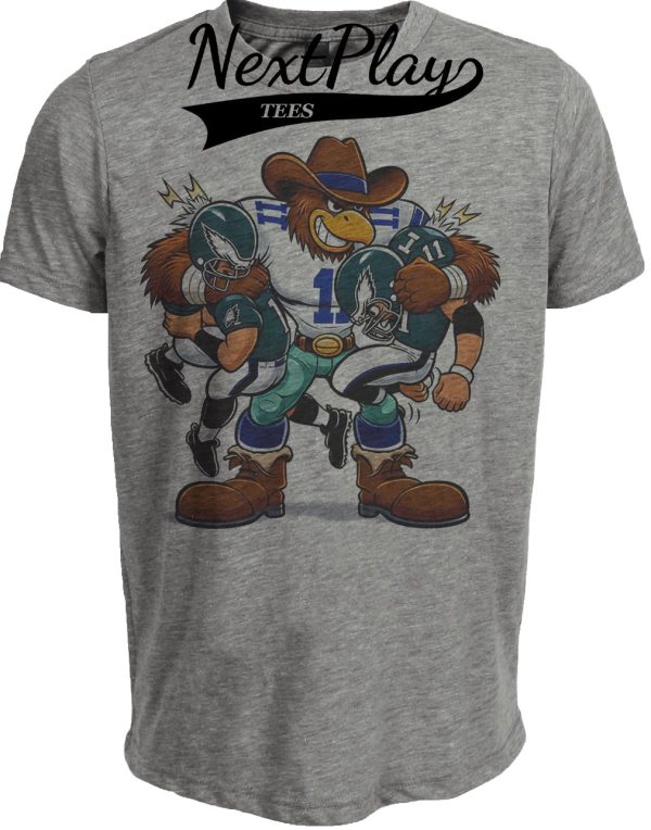 Dallas Cowboys vs. Philadelphia Eagles Retro Rivalry Football Artwork Heather Gray Sublimated T-Shirt