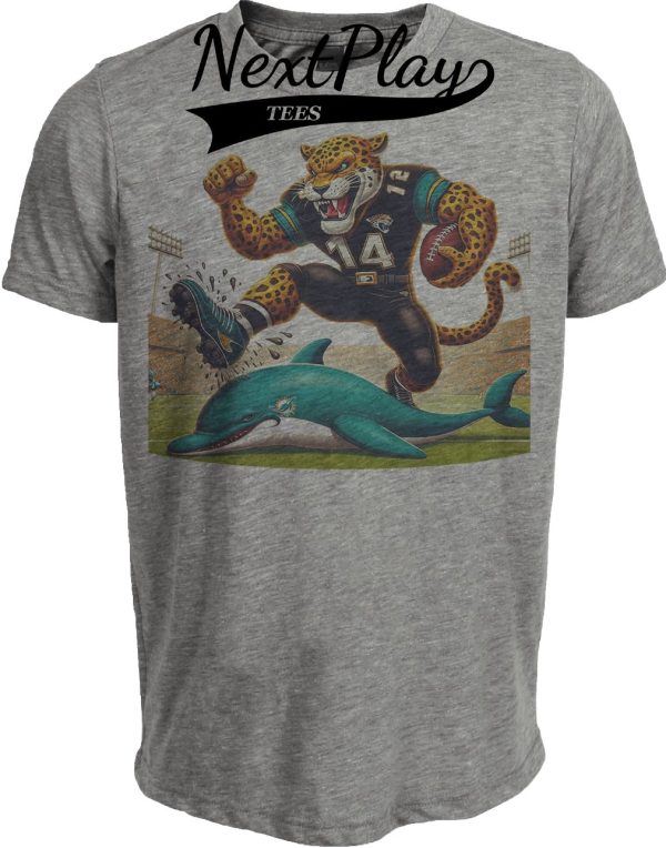 Jacksonville Jaguars vs. Miami Dolphins Retro Rivalry Jaxson de Ville Football Artwork Heather Gray Sublimated T-Shirt