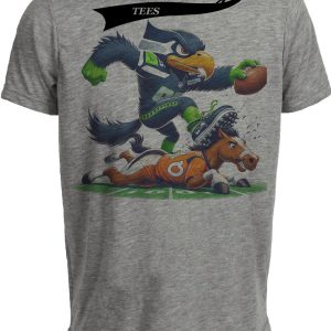 Seattle Seahawks vs. Denver Broncos Retro Rivalry Football Mascot Artwork Heather Gray Sublimated T-Shirt