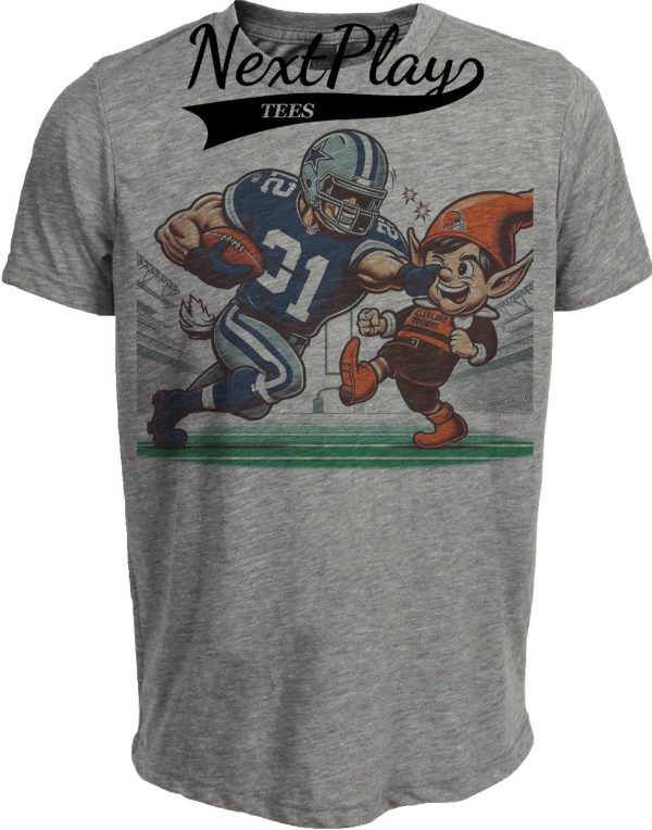 Dallas Cowboys vs. Cleveland Browns Retro Rivalry Football Mascot Artwork Heather Gray Sublimated T-Shirt