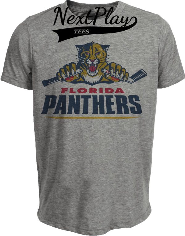 Florida Panthers Retro Hockey Mascot 1999 Artwork Heather Gray Sublimated T-Shirt
