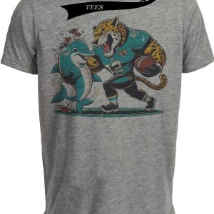 Jacksonville Jaguars vs. Miami Dolphins Retro Rivalry Jags Mascot Football Artwork Heather Gray Sublimated T-Shirt Copy