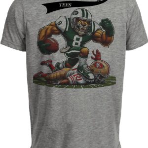 New York Jets vs. San Francisco 49ers Retro Rivalry Football Mascot Artwork Heather Gray Sublimated T-Shirt