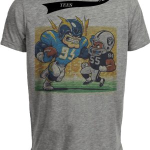 Los Angeles Chargers vs. Las Vegas Raiders Retro Rivalry Boltman Mascot Football Artwork Heather Gray Sublimated T-Shirt