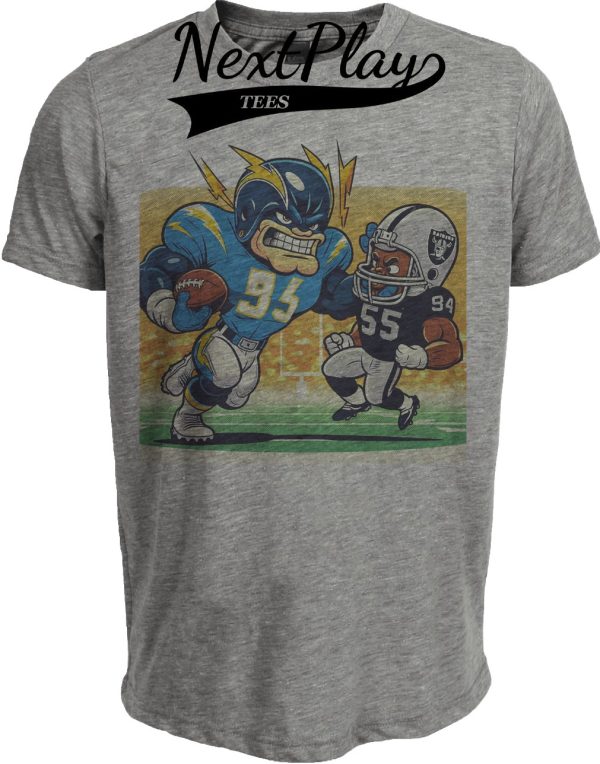 Los Angeles Chargers vs. Las Vegas Raiders Retro Rivalry Boltman Mascot Football Artwork Heather Gray Sublimated T-Shirt