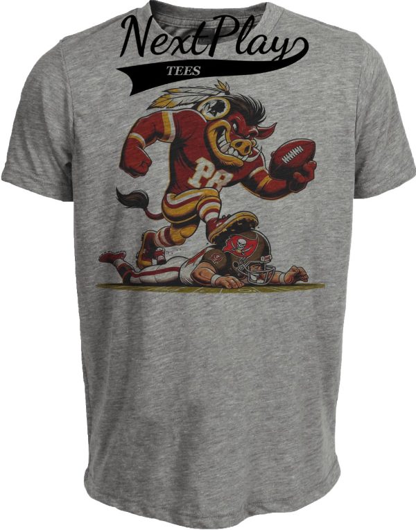 Washington Redskins Commanders vs. Tampa Bay Buccaneers Retro Rivalries Football Major Tuddy Running Artwork Heather Gray Sublimated T-Shirt