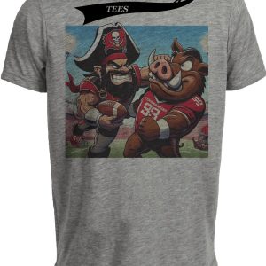 Tampa Bay Buccaneers vs. Washington Commanders Retro Rivalry Football Captain Fear Stiff Arm Artwork Heather Gray Sublimated T-Shirt