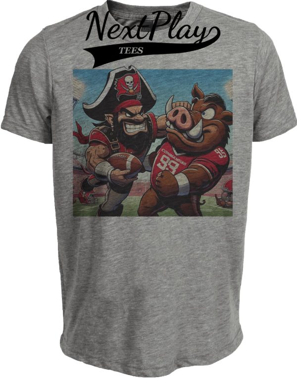 Tampa Bay Buccaneers vs. Washington Commanders Retro Rivalry Football Captain Fear Stiff Arm Artwork Heather Gray Sublimated T-Shirt