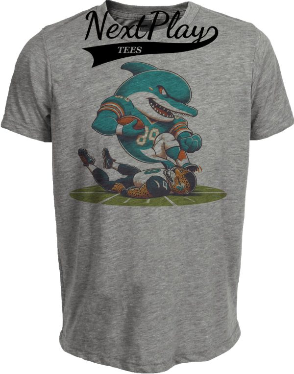 Miami Dolphins vs. Jacksonville Jaguars Retro Rivalry Football Artwork Heather Gray Sublimated T-Shirt