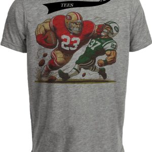 San Francisco 49ers vs. New York Jets Retro Rivalry Football Mascot Artwork Heather Gray Sublimated T-Shirt