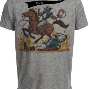 Dallas Cowboys vs. Philadelphia Eagles Retro Rivalry Football Ring of Fire Artwork Heather Gray Sublimated T-Shirt