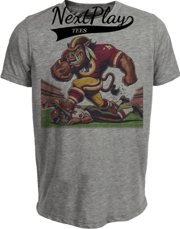 Washington Redskins Commanders vs. Tampa Bay Buccaneers Retro Rivalries Football Major Tuddy Stomp Artwork Heather Gray Sublimated T-Shirt