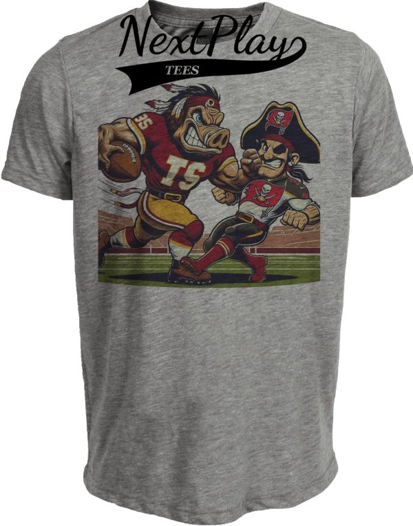 Washington Redskins Commanders vs. Tampa Bay Buccaneers Retro Rivalries Football Major Tuddy Artwork Heather Gray Sublimated T-Shirt