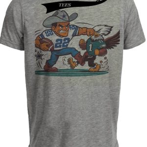 Dallas Cowboys vs. Philadelphia Eagles Retro Rivalry Football Punch Artwork Heather Gray Sublimated T-Shirt