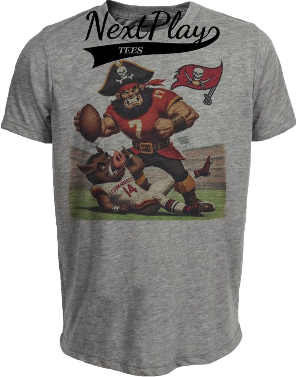 Tampa Bay Buccaneers vs. Washington Commanders Retro Rivalry Football Captain Fear Artwork Heather Gray Sublimated T-Shirt