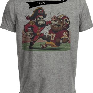 Tampa Bay Buccaneers vs. Washington Redskins Commanders Retro Rivalry Football Mascot Artwork Heather Gray Sublimated T-Shirt