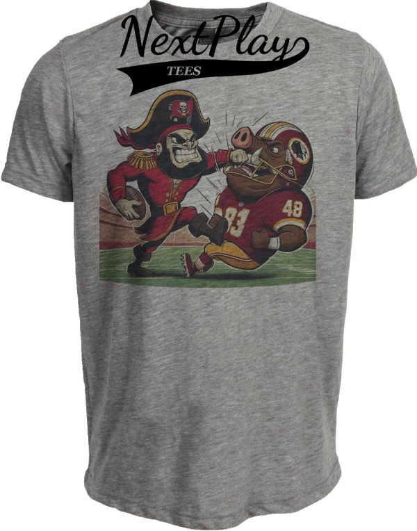 Tampa Bay Buccaneers vs. Washington Redskins Commanders Retro Rivalry Football Mascot Artwork Heather Gray Sublimated T-Shirt