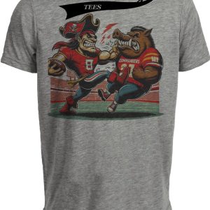 Tampa Bay Buccaneers vs. Washington Commanders Retro Rivalry Football Captain Fear Kick Artwork Heather Gray Sublimated T-Shirt