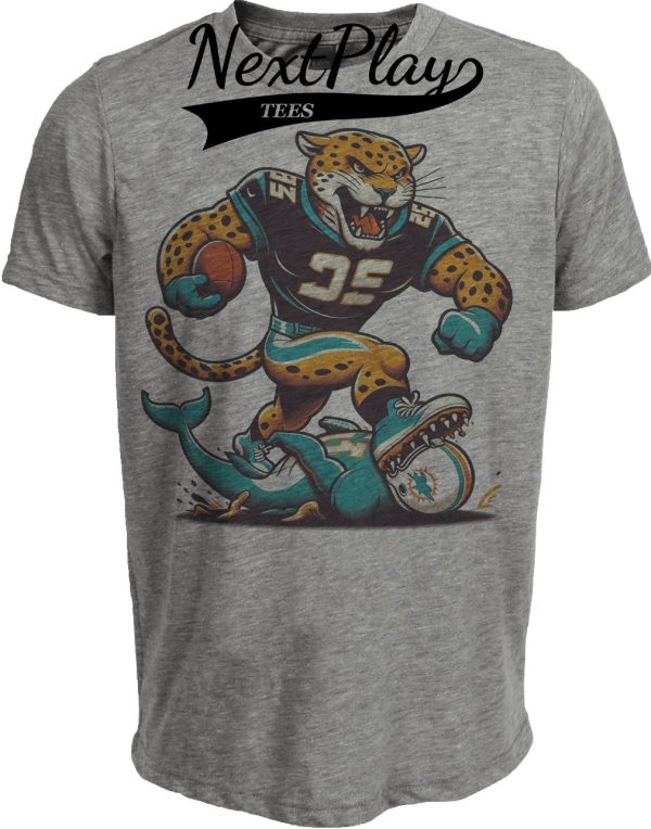 Jacksonville Jaguars vs. Miami Dolphins Retro Rivalry Football Artwork Heather Gray Sublimated T-Shirt