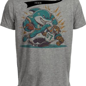 Miami Dolphins vs. Jacksonville Jaguars Retro Rivalry T.D. Kick Football Artwork Heather Gray Sublimated T-Shirt