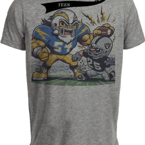 Los Angeles Chargers vs. Las Vegas Raiders Retro Rivalry Spike Football Artwork Heather Gray Sublimated T-Shirt