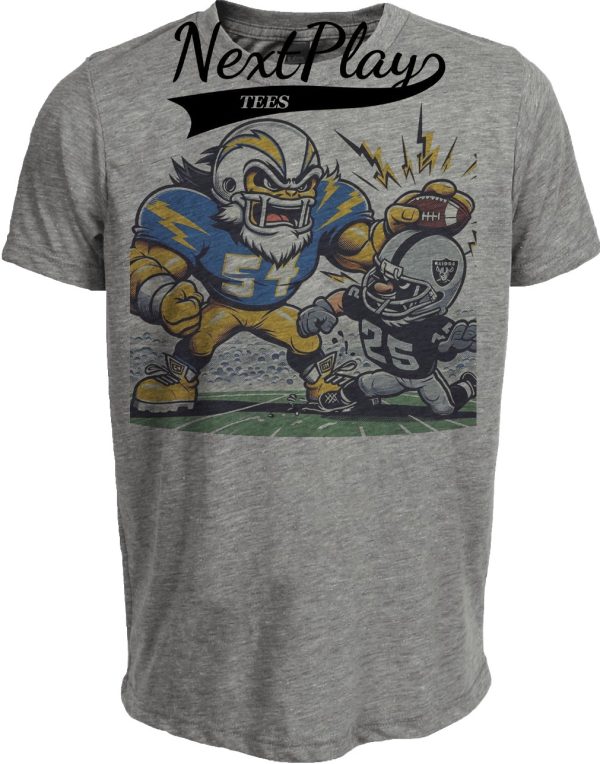 Los Angeles Chargers vs. Las Vegas Raiders Retro Rivalry Spike Football Artwork Heather Gray Sublimated T-Shirt