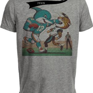 Miami Dolphins vs. Jacksonville Jaguars Retro Rivalry T.D. Spike Football Artwork Heather Gray Sublimated T-Shirt