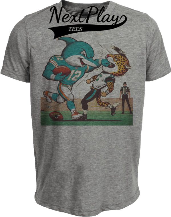Miami Dolphins vs. Jacksonville Jaguars Retro Rivalry T.D. Spike Football Artwork Heather Gray Sublimated T-Shirt