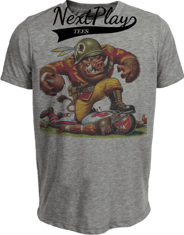 Washington Redskins Commanders vs. Tampa Bay Buccaneers Retro Rivalries Football Mascot Artwork Heather Gray Sublimated T-Shirt