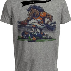 Denver Broncos vs. Seattle Seahawks Retro Rivalry Football Mascot Artwork Heather Gray Sublimated T-Shirt