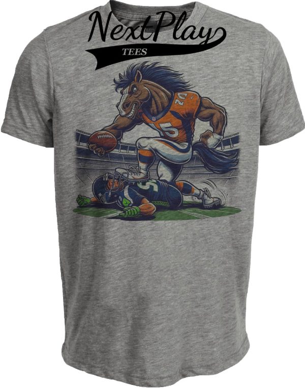 Denver Broncos vs. Seattle Seahawks Retro Rivalry Football Mascot Artwork Heather Gray Sublimated T-Shirt
