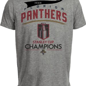 Florida Panthers Retro Hockey Mascot Champions Artwork Heather Gray Sublimated T-Shirt