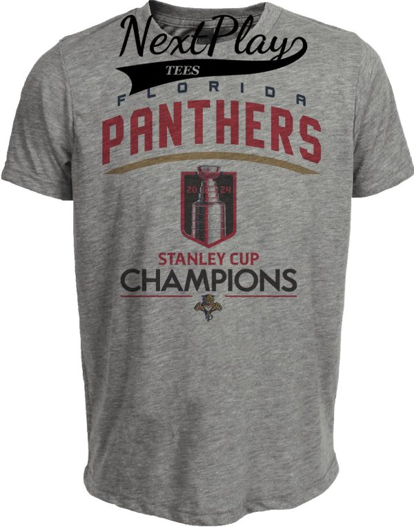 Florida Panthers Retro Hockey Mascot Champions Artwork Heather Gray Sublimated T-Shirt