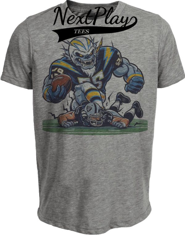 Los Angeles Chargers vs. Las Vegas Raiders Retro Rivalry Stomping Football Artwork Heather Gray Sublimated T-Shirt